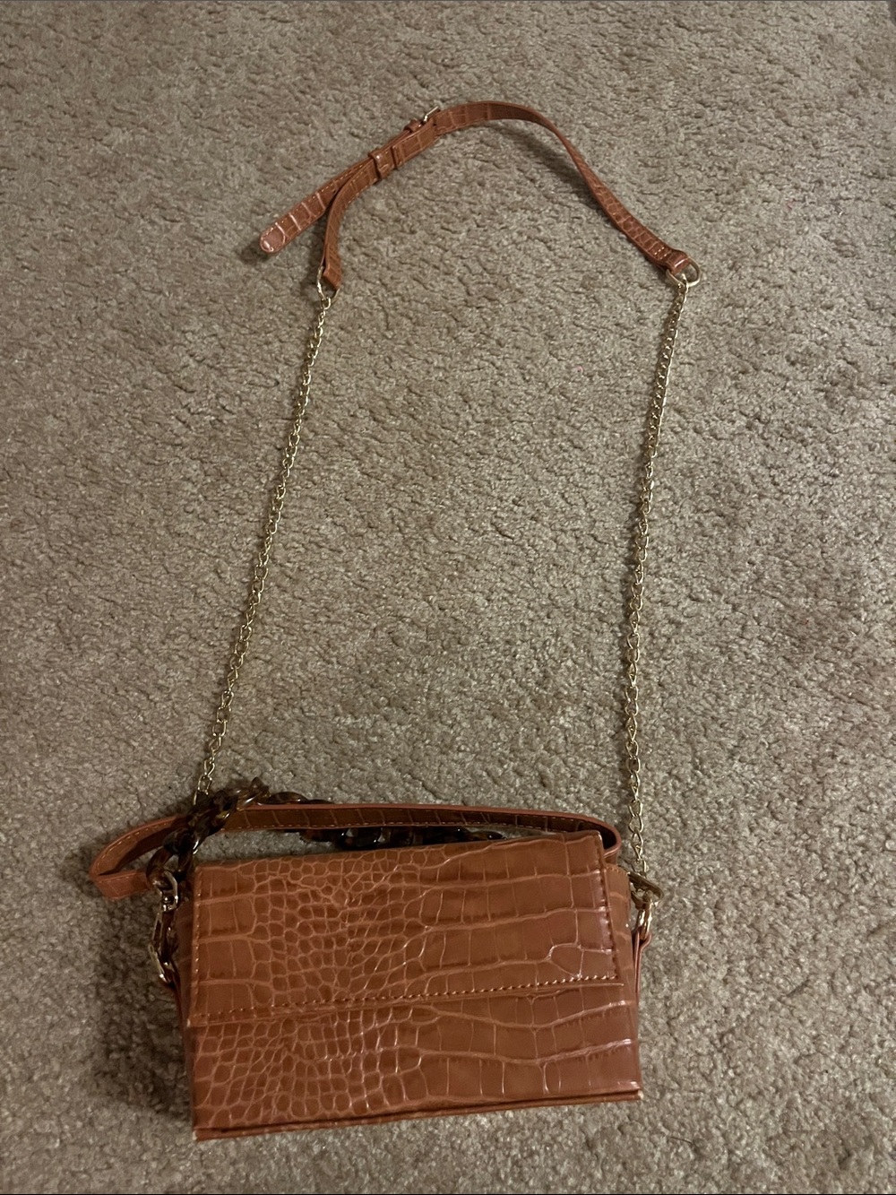 Urban Expressions Tan Croc-Embossed Chain Strap Crossbody